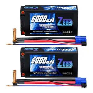 Zeee 2S Lipo Battery 6000mAh Shorty Pack 7.6V 120C High Voltage Battery Hard Case with 5mm Bullet to EC3 Connector for RC 1/10 Scale Vehicles Car Trucks Boats RC Models (2 Pack)