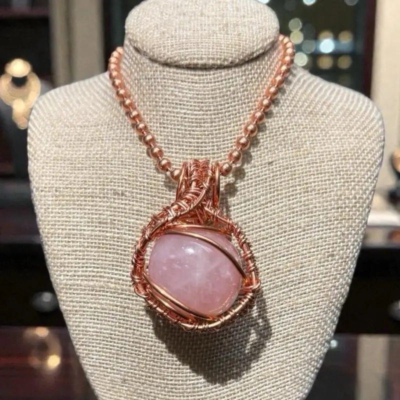 Juma CopperKing Creativity Weave Tumbled Rose Quartz 24” Copper Necklace