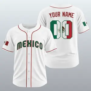Custom Mexico Baseball Jersey Personalized Mexican Flag Button Shirt Cinco De Mayo Gift for Men Women