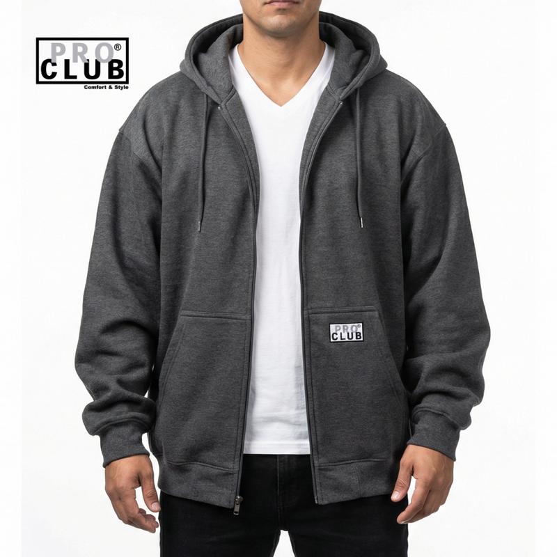 PROCLUB Men's Heavyweight Full Zip Fleece Hoodie Pro club Slash Pockets Casual Warm Heavy Plain Cotton Hip Hop