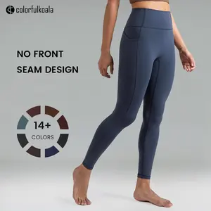 Colorfulkoala Dreamlux No Front Seam Leggings for Women,High Waisted Tummy Control Side Pocket Shaping Training Leggings,Buttery Soft Yoga Pants