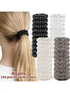 40pcs Spiral Hair Ties for Women, Coil Elastic Band, Non-Damaging Hair Band for All Hair Types, Elastic Ponytail Holders, Leaving No Marks and Causing No Damage, Phone Cord Style, Ideal for Daily use Exercise and Work