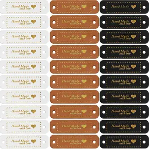 30 count Leather Tags for Crochet Items PU Leather Labels Handmade Items Crochet Tags for Handmade Knit Accessories with Holes DIY Crafts Sewing Knitting(Brown, Black, White)