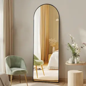 Arched full length mirror with stand 64x21 floor standing aluminum frame for bedroom body hanging leaning modern simple home decor shatterproorf nano glass wall living room cloakroom black