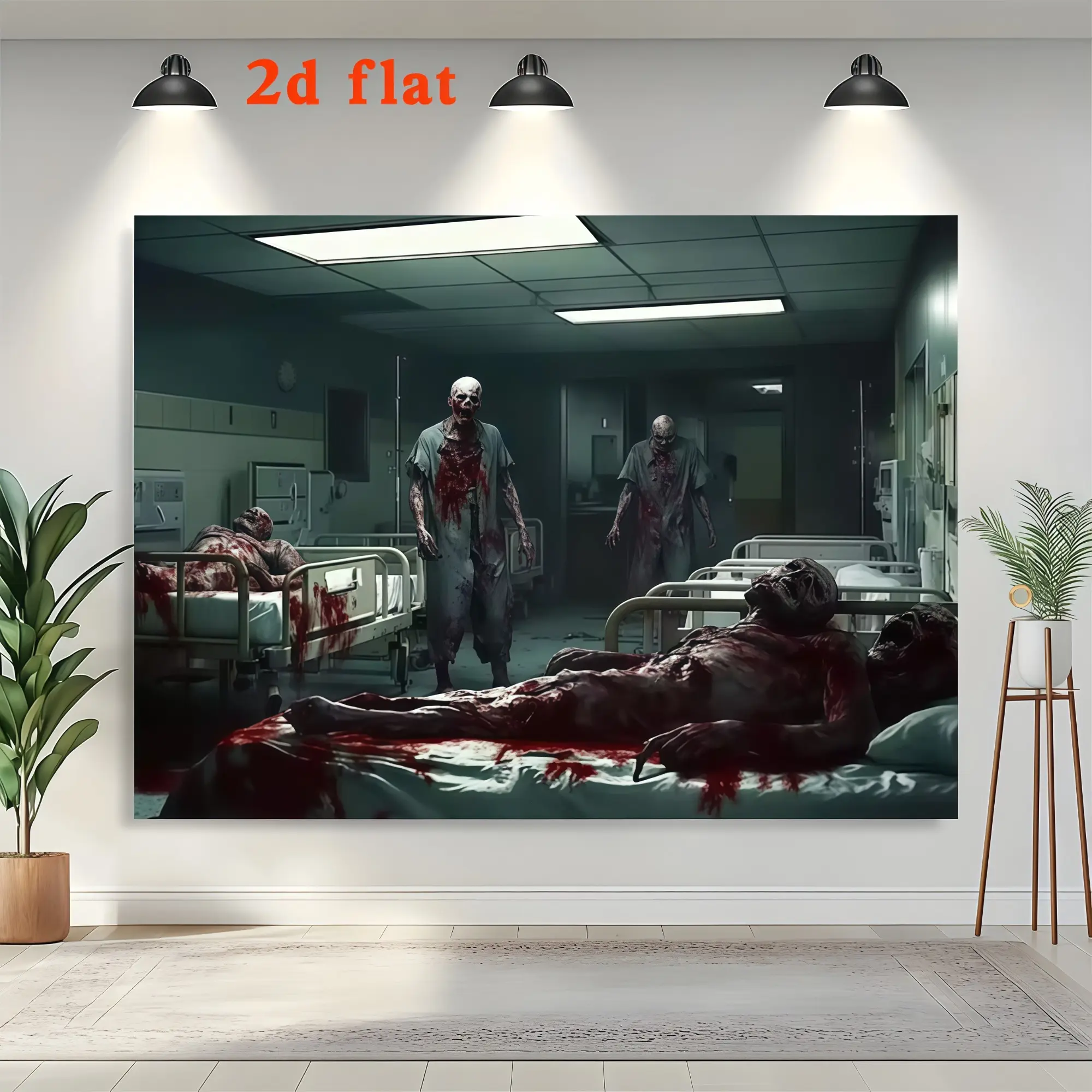 1PC Soft 2D Flat Zombie Hospital Horror Banner - Halloween Aesthetic Glam, Durable Vinyl Print, Power-Free Indoor/Outdoor Textile Decor for Event Planners’ Halloween Haunted Setups