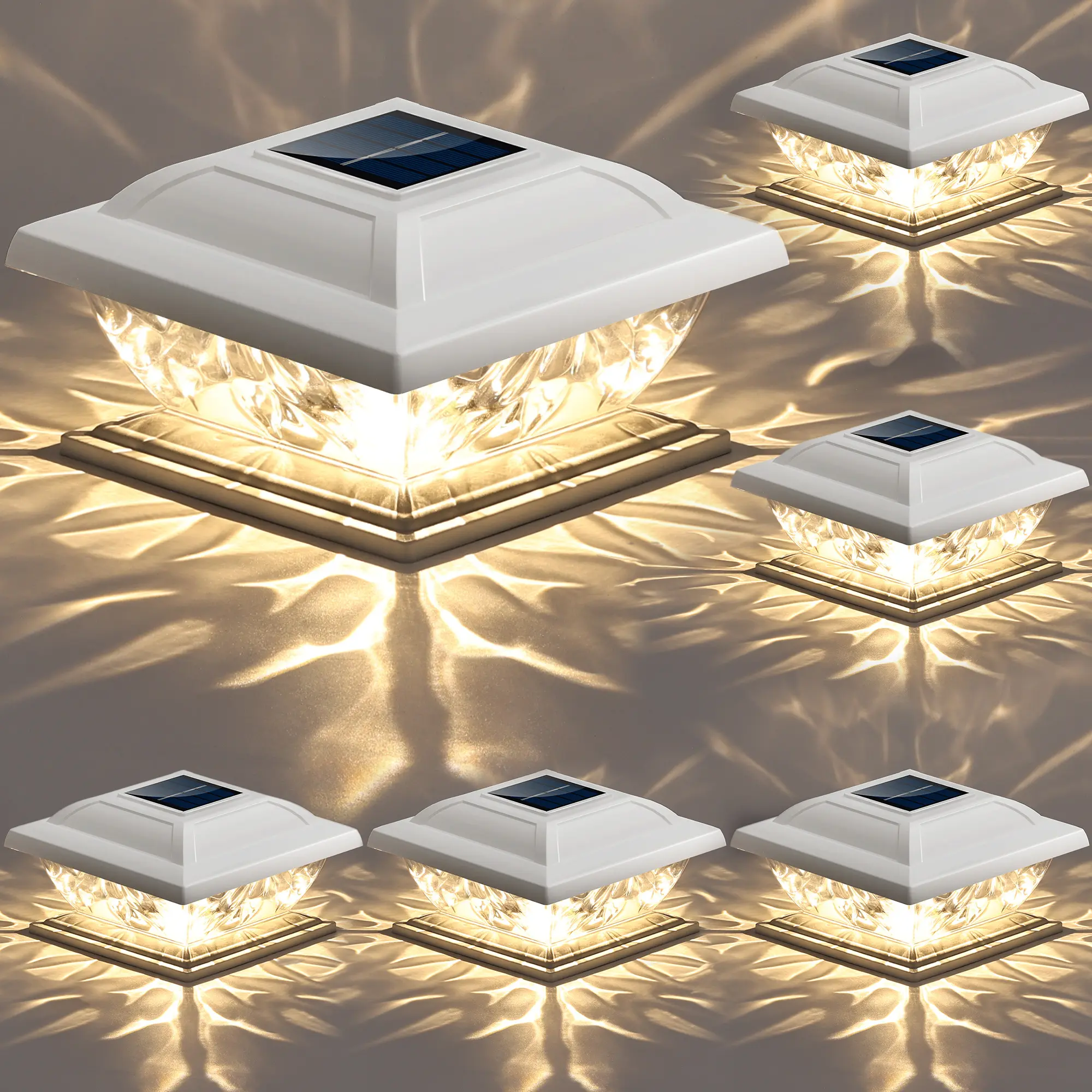 BrizLabs 6-Pack Solar Post Lights, Modern Outdoor Lighting, Eco-Friendly LED Photovoltaic Decorative Lamps, IP44 Water Resistant, 12H Ripple Effect Warm White Illumination, for Wooden/Vinyl Posts, Landscaping Decor, Outdoor Lighting Modern