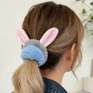 Fox & Bunny Fuzzy Scrunchie Set - Stretchy Soft Faux Fur Hair Ties, Ponytail Hairstyle, Cute Hair Accessories, Fluffy Rabbit Ear, Perfect Birthday/Friendship Gift for Teens Girls Women, Daily Wear Cosplay Party Hair Decor