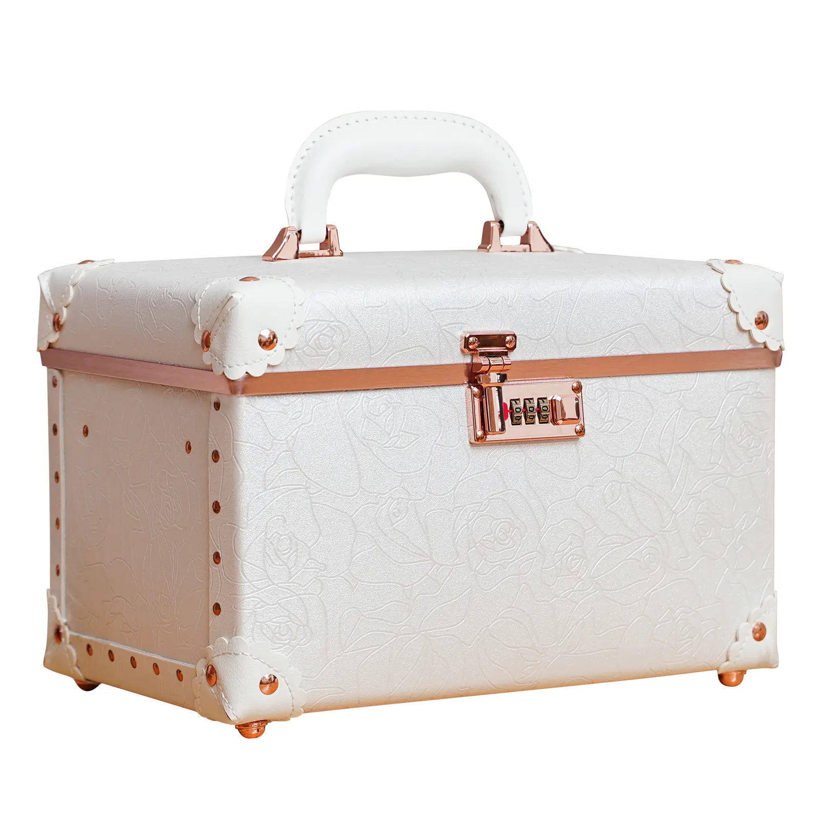 urecity Vintage Leather Makeup Train Case 12.5" – Lockable Hard Shell Cosmetic Organizer with Handle, Waterproof Travel Beauty Case for Makeup, Skincare & Accessories