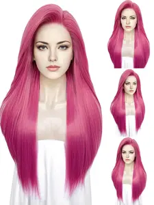 Women's Rose Red Synthetic Lace Frontal Wig,13x4 Transparent Lace Wig, Long Hair Straight Wigs for Halloween Cosplay & Party Use, Wedding Holiday Fashion Accessory, Silky Straight Wigs