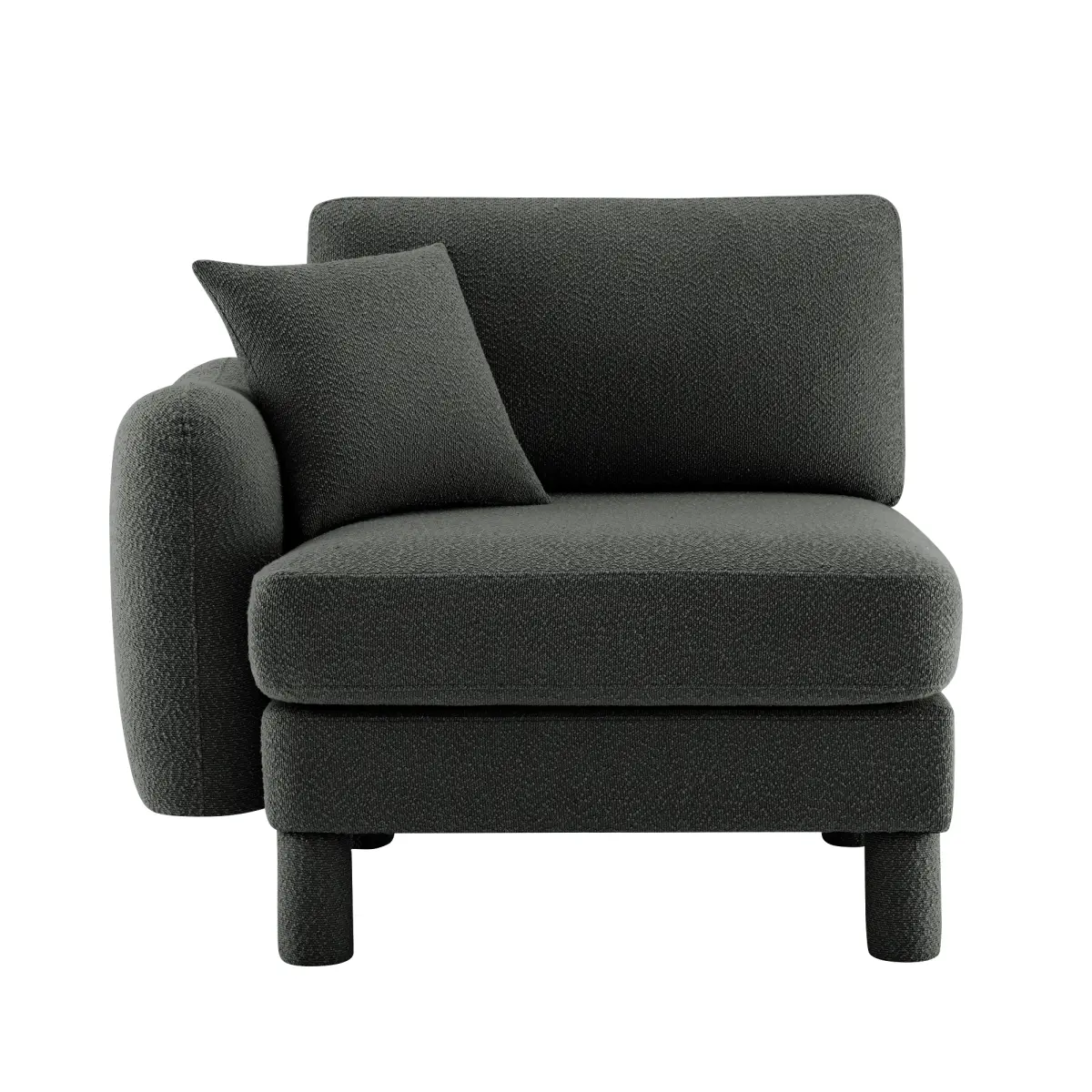 Lucas LSF Sturdy Wood Office Sofa - Dark Grey Boucle Fabric Couch with Foam-Polyester Cushions, Curved Arms, Pillow, 39.00x35.82x35.04 in, 49.28 lbs for Friends, Family Watch Parties, Quiet Time, Watch Party