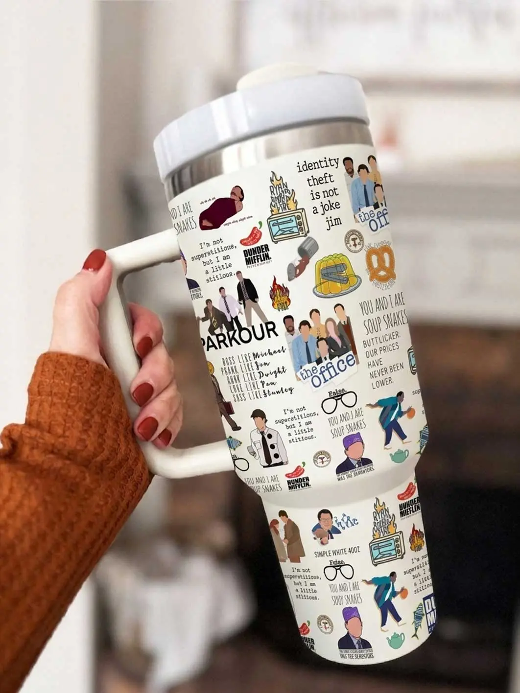 The Office TV Show Tumbler 40oz With Handle, Movie Fans Merch, The Office Movie Lover Gift, Film Drinkware Tumbler