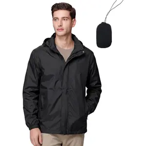 Men's Lightweight Softshell Waterproof Hooded Rain Jacket Windbreaker Packable for Golf Cycling Hiking