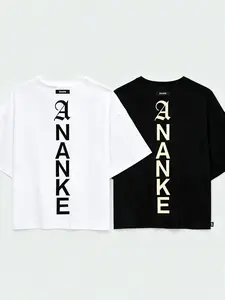 ANANKE Never Broken Heavyweight Cropped Tee - 100% Cotton Drop Shoulder Embroidered A Logo Ribbed Crew Neck Casual Streetwear Top Breathable Womenswear