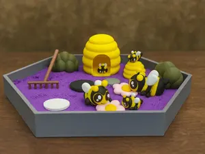 Bee Diorama with Floral Accents - Miniature Bee Hive & Garden Scene for Decorative Display