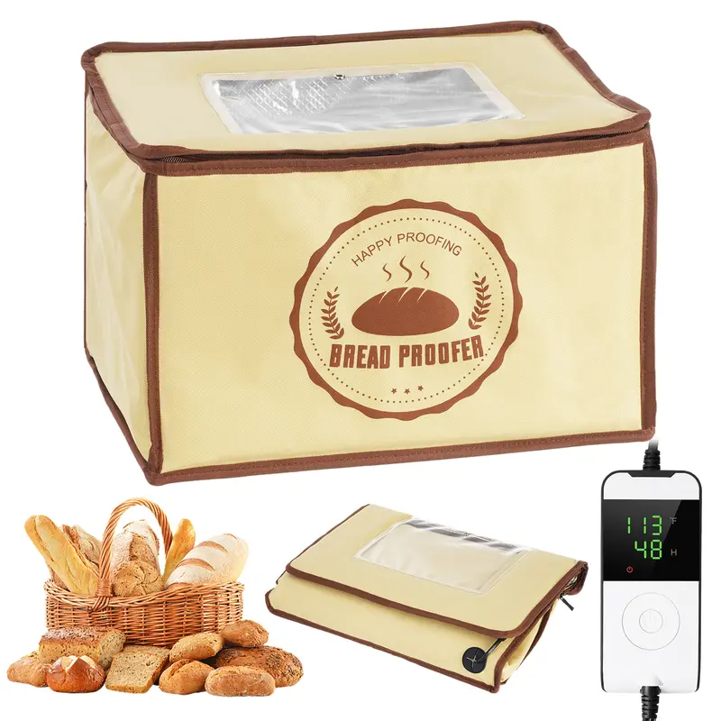 Collapsible Thermal Dough Proofing Box - Kitchen Bakeware Storage Container, Food Storage Container, Baking Utensils, 50-113°F Temp Control, 48h Timer, 5 Fabric Layers, Bottom-Heat, Space-Saving, for Bread, Pizza, Baking Enthusiasts