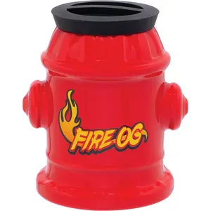 FUJIMA 5" Large Fire OG Ceramic Stash Jar - Red Fire Hydrant Design with Flame Logo for Secure Storage