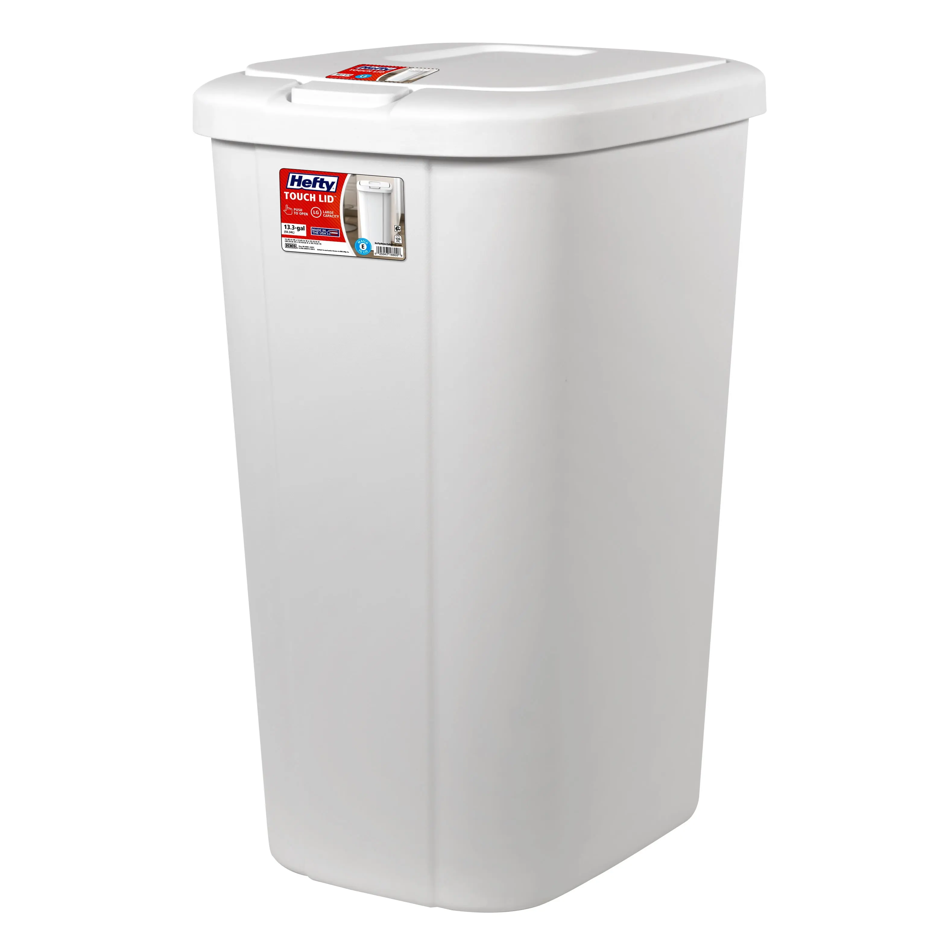 Hefty 13.3-Gallon Plastic Touch-Top Kitchen Trash Can, Available in Multiple Colors