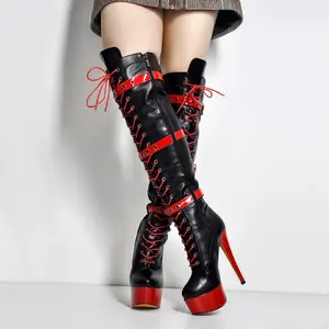 FEINLINA Women's Ultra High Stiletto Open Toe Waterproof Platform Knee Length Boots with Zipper Closure Footwear boot o's vivet boots boots for women