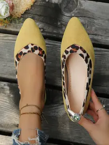 Women's Leopard Print Slip-On Flats, Pointed Toe Comfortable Design, Lightweight Casual Shoes for Daily Wear & Fashion