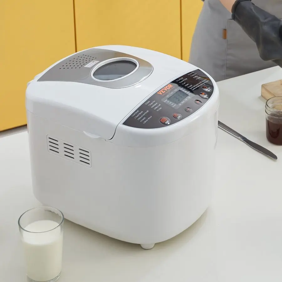 【DealsForYouDays】2LB Automatic Bread Maker Machine for Home Kitchen, 19-in-1 Programmable Dough Maker with Nonstick Ceramic Pan, Gluten-Free Mode, Whole Wheat Setting, 3 Loaf Sizes, 3 Crust Colors, Digital Control (White)