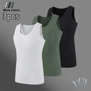 Men's Solid Colour Casual Sleeveless Vests, Breathable Comfort Sports Gym Vests, Crew Neck Design, Stretch Polyester Fabric, Ideal for Summer Gym, Outdoor Leisure & Daily Wear