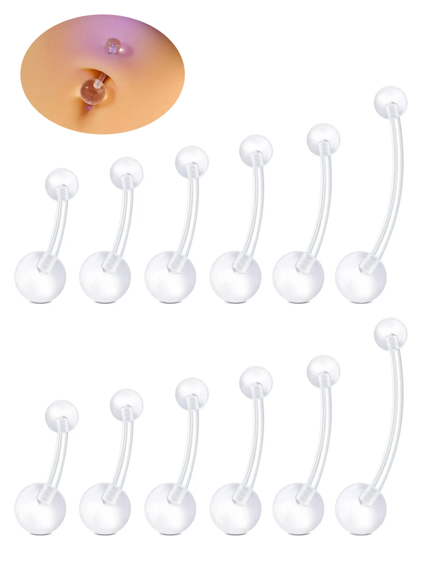 14G Pregnancy Belly Button Rings Maternity Navel Rings 38mm for Women Dangle Flexible Bioplast Nave Piercing Bar Clear Belly Rings Retainer Belly Button Jewelry 32mm 36mm 38mm Body Jewelry