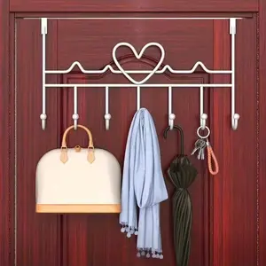Metal Door Back Hook Rack, Door Hanging Organizer, Heart Design, No Drilling Easy Installation, Fashion Coat Bag Jewelry Storage, Durable Space Saving Solution