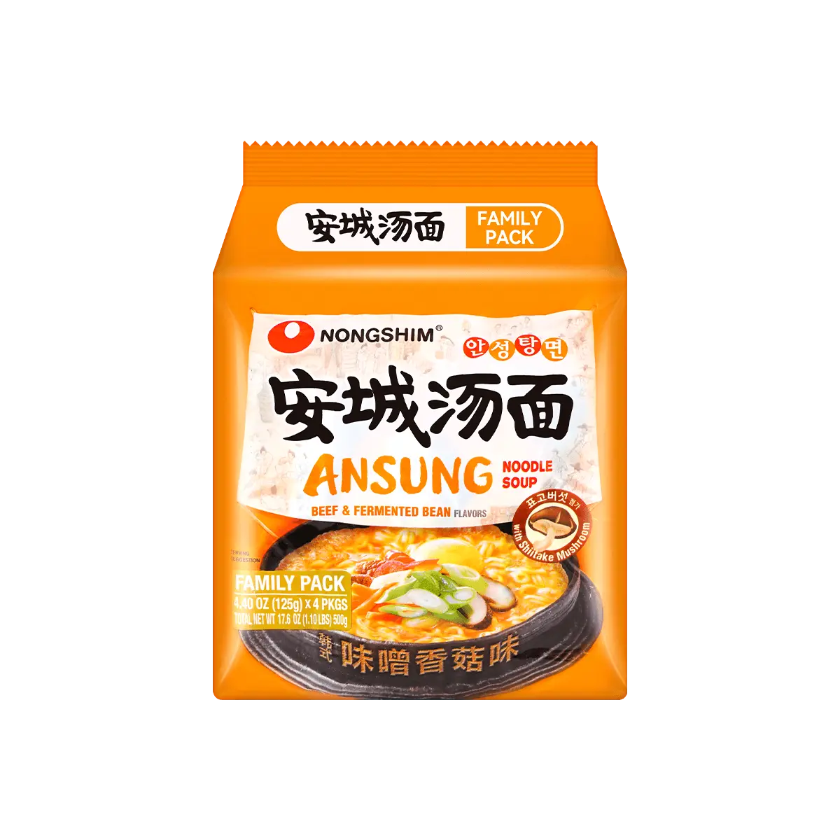 NONGSHIM Korean Spicy Mushroom Soup Noodles - 4 Pack (500g) | Savory Miso Flavor