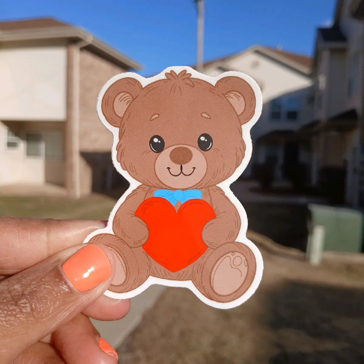 Teddy Bear Sticker - Handrawn Vinyl Sticker for Laptops Water Bottles and Scrapbooking 3x3 Inches Waterproof and Dishwasher Safe Brown Bear Design