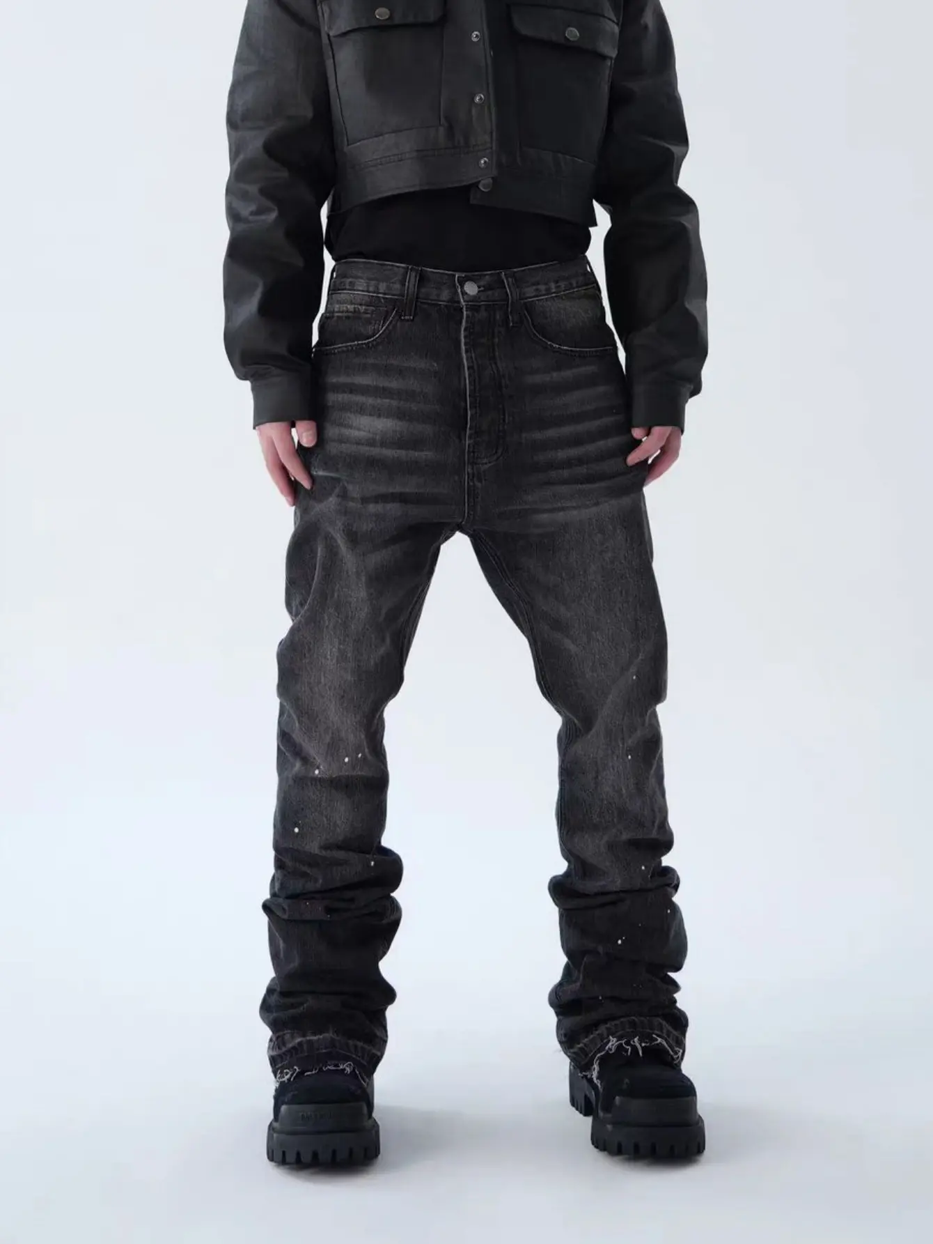 Men Streetwear Speckle ink Printed Stylish Baggy Straight Jeans Pants High Quality Men's Solid Denim Trousers Deals For You