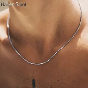 Haven Saint Silvery Stainless Steel Square Minimalist Chain Necklace for Men Geometric Square Link Chain Dainty Minimalist Streetwear Neck Jewelry Daily Wear Party Dating Perfect Gift for Boyfriend Father Husband Classmate Men Fashion Accessories