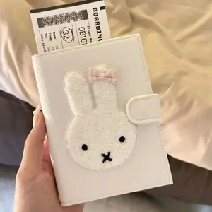 Miffy Plush Bunny PU Passport Holder Multi-Function RFID-Blocking Card Wallet with Kawaii Bow Couple's Mini Purse Perfect Gift