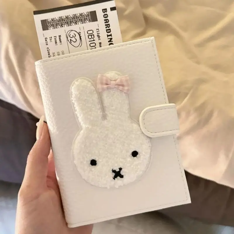 Miffy Plush Bunny PU Passport Holder Multi-Function RFID-Blocking Card Wallet with Kawaii Bow Couple's Mini Purse Perfect Gift