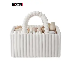 Flannel Diaper Caddy Organizer, Cozy Cream Beige Nursery Storage Basket, Diaper Bag, Newborn Essentials Baby Shower Gift, Valentine's Day, Christmas and Thanksgiving Gifts