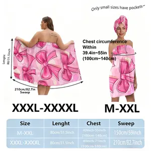 Bow Design Hair Towel and Bathrobe Set, Premium Bath Towels, Soft Quick-Dry Microfiber Head Wrap, Ideal for Women Post-Shower Spa Pool, Travel Essential Gift