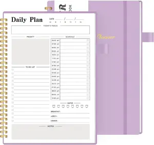 Daily Planner Undated, To-Do List Notebook with Hourly Schedule, Spiral Appointment Organizer Calendar for Man / Women, Flexible Cover, -Wire Binding Elastic Closure, Pocket Pen Loop, 160 Pages