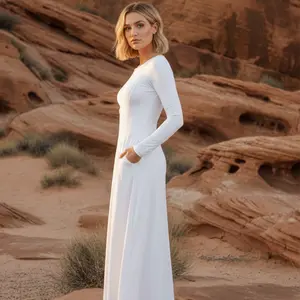 The Concepción | Modern Zip-Front White Temple Dress with Pockets
