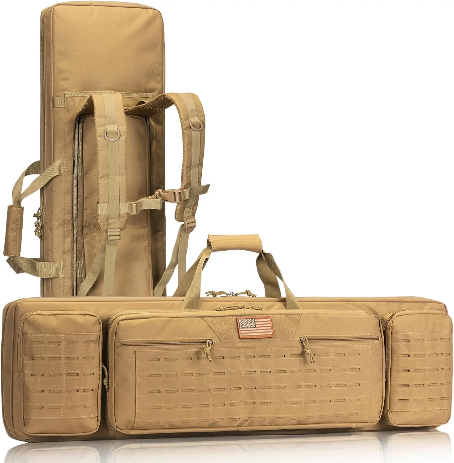 Soft Rifle Case Double Rifle Bag for Hunting Shooting Range, Long Gun Carry Bag with Lockable Zipper and Backpack Strap