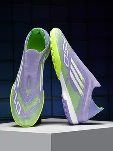 1 Pair Unisex Pink Purple Ombre Lace-Up Short Stud Football Boots Knit Breathable Upper Anti-Torsion Midsole Short Nail Grip For Artificial Turf Football Match Professional Training  Stock