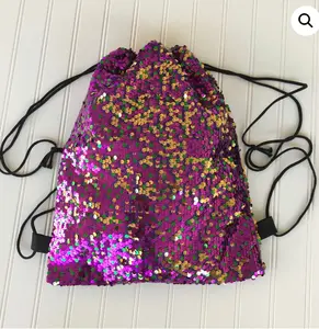Mardi Gras Sequin Drawstring Backpack in Purple with Colorful Sequins and Adjustable Straps