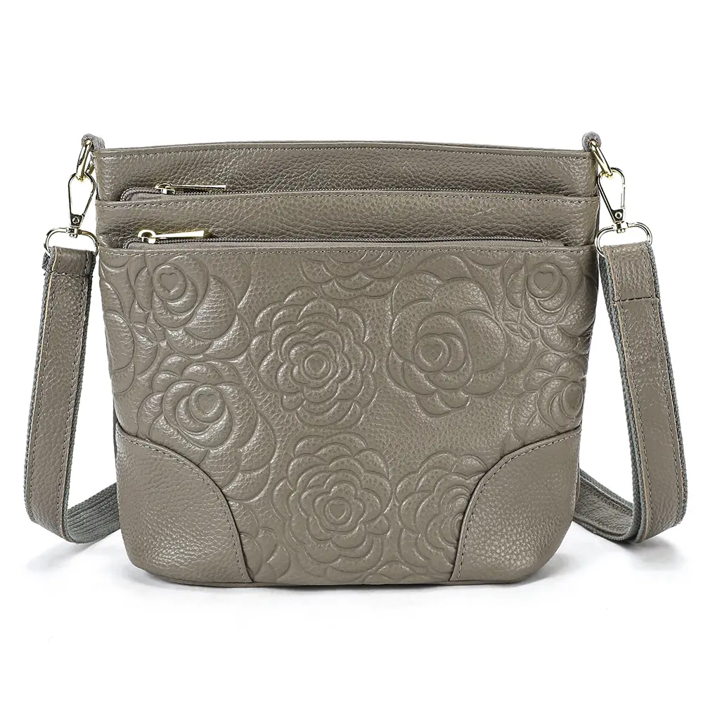 NIUCUNZH Women's Genuine Cowhide Floral-Embossed Crossbody Bag - Fashionable Chic Elegant Leather Bag, Anti-Theft, Multi Pockets, Adjustable Strap, Casual Daily Use, Ideal for Mother's Day, Fashionable Bags
