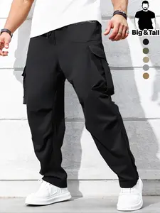 Men's Plus Size Multi-Pocket Work Pants, Solid Color Zipper Design, Spring Summer Beach Vacation, Daily Commute, Fitness, Outdoor Hiking