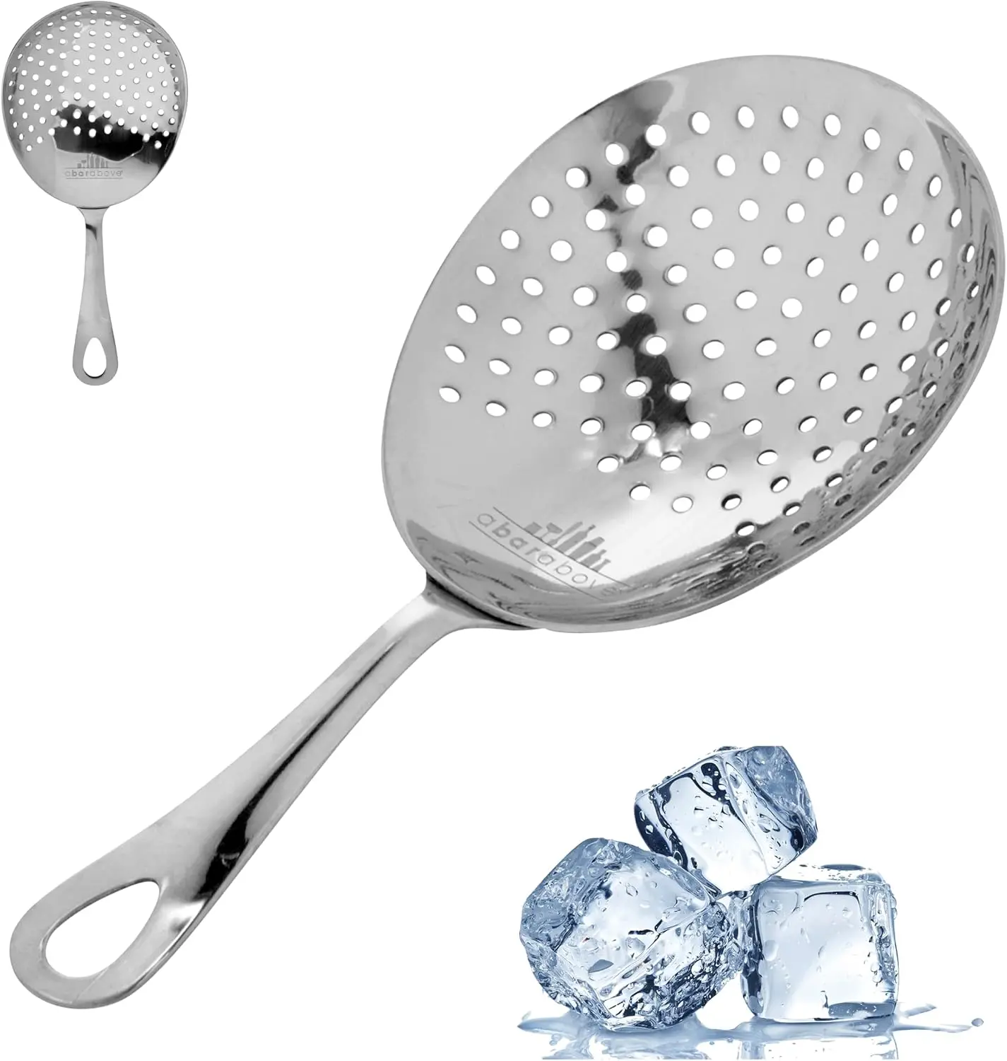 A Bar Above Stainless Steel Julep Strainer, 304 Metal Cocktail Sieve for Spirit-Forward Drinks, Rounded Handle Bartender Tool for Mixing Glasses and Shakers, Professional-Grade Drink Strainer