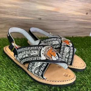 Mexican Sandals Crossed Huarache with horse Embroidery and Key Design Comfortable and Stylish