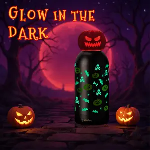 Yawbay 12oz Insulated Christmas Pumpkin Cup - Glow-in-the-Dark Luminous Design, Bat & Ghost Head Cover, Portable Vacuum Flask Thermal Cup for Spooky Nights, Halloween Drinkware, Insulated Cup