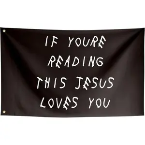 Jesus Loves You Funny Flags Meme Cool Flags Banner Gift Colorful Bedroom 40*30 Inch TapestryRoom Guys College Dorm Bedroom Man Cave Girls Wall Decor Outdoor Indoor Hilarious Flag Black, Two Copper Grommets Decoration