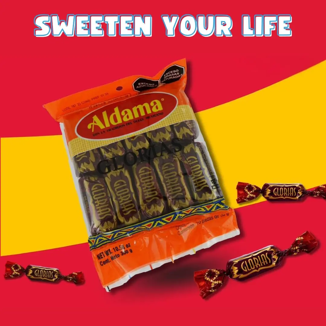 Aldama Glorias Crunchy Mexican Dulce de Leche Milk Candies with Chopped Pecans - 10-Piece Packaged Snack Kit Sweet Gifts, 300g Cupboard-Storable, 24-Month Shelf Life, Suitable for All Ages