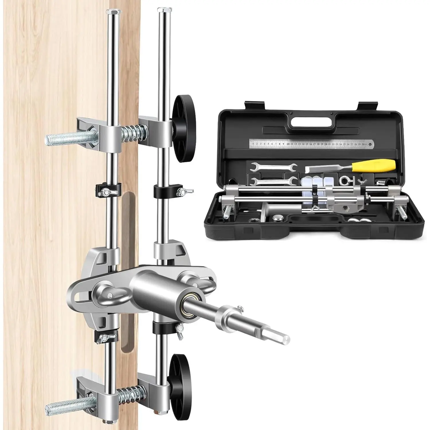 Door Mortise Lock Jig, Door Lock Installation Kit with 18mm 22mm 25mm Tungsten Steel Cutters, Door Lock Hole Opener Kit, Mortising Machine Mortise Jig Lock Mortiser for Carpenter on Wooden Doors # house repair kit set