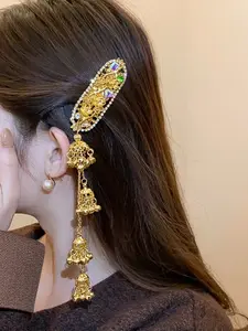 Elegant Oval Rhinestone Flower Bell Tassel Duckbill Hair Clip, Stylish Women's Accessory, Perfect for All Occasions