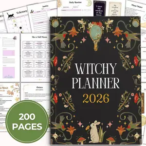 2026 Witch Planner Book, Retro Magic Modern Design, Daily Planning with Lunar Phases, Full Color Pages, Portable Notebook
